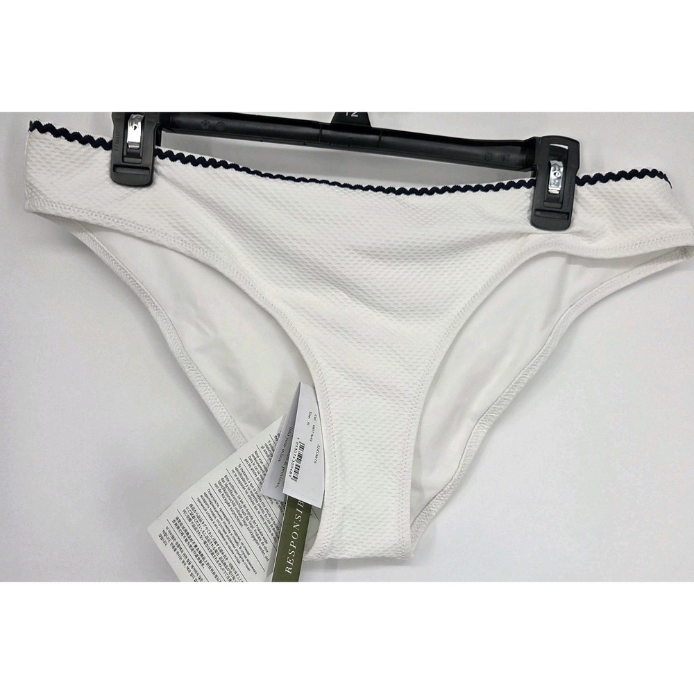 Heidi Klein Fiji Bikini Bottom XL White With Navy Trim Eco Friendly